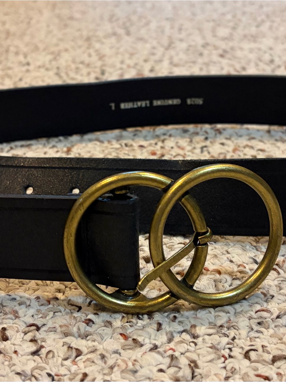 Black Leather Belt with Double Ring Brass Buckle